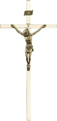 Produktbild von Traditionelles Hängekreuz aus Messing in Gold 18 cm