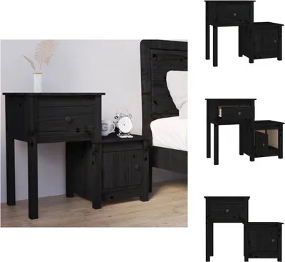 Produktbild von vidaXL Nachttisch Schwarz 79,5x38x65,5 cm Massivholz Kiefer -  Nachttische