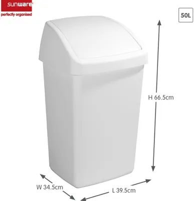 Produktbild von Sunware Mülleimer Delta 50L weiß - Kunststoff Abfalleimer mit Schwingdeckel