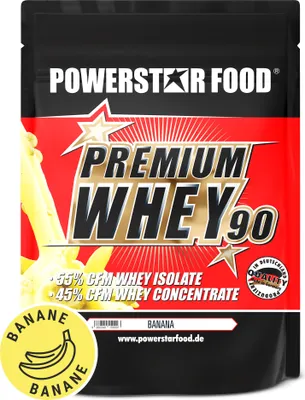 Produktbild von Powerstar PREMIUM WHEY 90 | 90% Protein i.Tr. | Whey-Protein-Pulver 850 g | 55% CFM Whey Isolat & 45% CFM Konzentrat | Eiweiß-Pulver Banana
