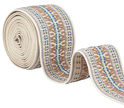 Jacquard-Elastikband, 2,5 m x 50 mm, Boho-Stickmuster, Beige