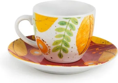 Immagine prodotto di Set di tazze da caffè in porcellana, motivo con foglie autunnali, 6 pezzi
