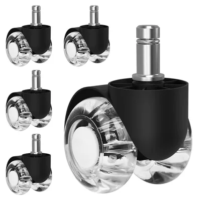 Zdjęcie produktu dla Kółka do krzeseł biurowych, 11 mm x 22 mm, zestaw 5 sztuk, średnica 50 mm, przeznaczone do powierzchni twardych
