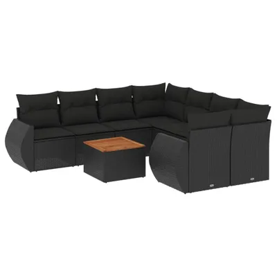 Produktbild von vidaXL 9-tlg. Garten-Sofagarnitur mit Kissen Schwarz Poly Rattan