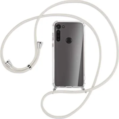 Produktbild von Handykette Backcover-Schutzhülle mit Band (Metall silberfarben) für Motorola Moto G8 - broken white