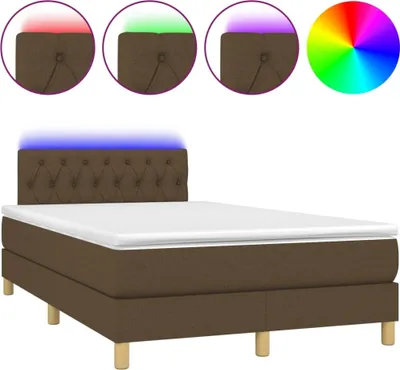 Productafbeelding van vidaXL Boxspringbed met matras en LED-verlichting, donkerbruin, 120x200 cm, stof