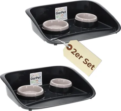 Produktbild von 2er Set Futterstation Hund 2 Näpfe Futterbar mit erhöhter Rückwand Hundenapf erhöht Hundebar Futternapf Unterlage Matte Hunde Napfset Katzen