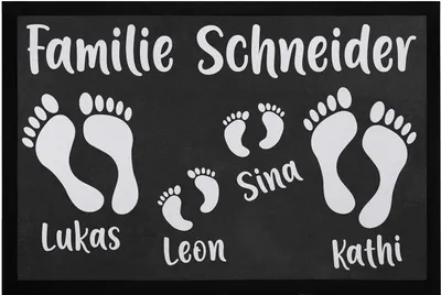 Produktbild von Fußmatte mit Namen Familie personalisiert Fußabdrücke Vornamen Familienname rutschfest & waschbar SpecialMe® weiß 60x40cm
