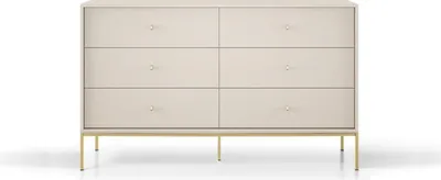Produktbild von Kommode MONO MKS 154 Sideboard mit 6 Schubladen Highboard Schrank Wohnzimmer Sandbeige mit Goldene Rahmen