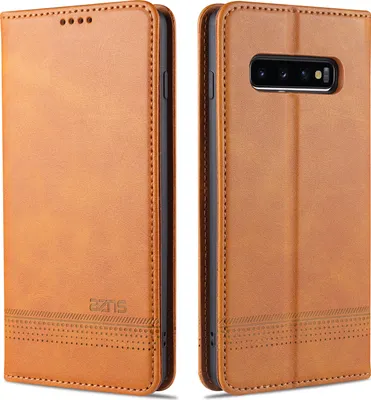 Produktbild von LaimTop LederHülle für Samsung S10, Klapphüllen Brieftasche Magnetverschluss Ständer Schutzhülle für Samsung Galaxy S10 Braun