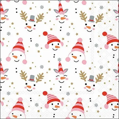 Produktbild von 20 Servietten Funny Snowmen - Lustige Gesichter von Schneemänner  33x33cm