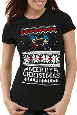 Produktbild von style3 Merry Christmas Goku Vegeta Weihnachten Damen T-Shirt, Farbe:Schwarz, Größe:2XL