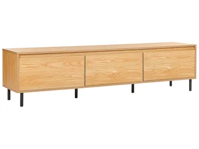 Produktbild von BELIANI Modernes, minimalistisches TV-Möbel, Schrank aus Metall mit 3 Fächern aus hellem Holz