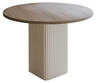 Productafbeelding van BETTSO Eettafel Rund CUBAN, Ø100 cm, Hickory Kaschmir, kolomtafel, keukentafel, 4 personen, lamellen, centraal onderstel