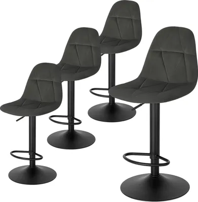 Produktbild von EUGAD Barhocker 4er Set, Tresenhocker, Bistrohocker, Design-Hocker mit Rückenlehne, höhenverstellbar, 360°Drehhocker, Barstuhl mit Samtbezug, dunkelgrau