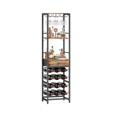 Produktbild von Weinregale,Weinbar-Schrank mit Schublade, Industrieller Barschrank, Weinregal für 12 Flaschen, Glashalter, Rustikal Braun