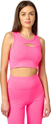 Produktbild von Bellivalini Sport Oberteile Damen Crop Top Neon für Gym Yoga Fitness Laufen mit Ausschnitt Vorne BLV50-324 (Rosa, S)