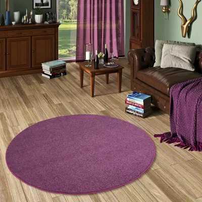 Produktbild von Hochflor Velours Teppich Luna Lila Rund, Größe:200 cm Rund