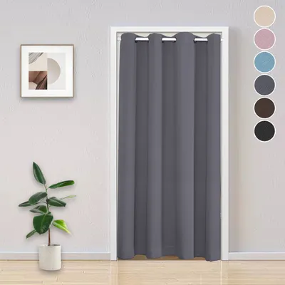 Produktbild von Verdunkelung Türvorhang Thermo Ösen Vorhang Kälteschutz Gardine Raumteiler-Vorhänge, Grau, 132x203cm