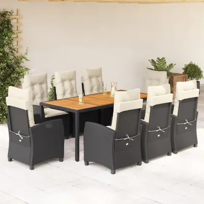 Produktbild von Möbel 9-tlg. Garten-Essgruppe mit Kissen Schwarz Poly Rattan - Gartenmöbelgarnituren 3212660