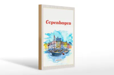 Produktbild von Holzschild Reise 20x30cm Bild Copenhagen Denmark Boot