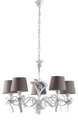 Immagine prodotto di Lampadario Shabby Chic Lucy Bianco 5 Luci Paralumi Tortora BeLight