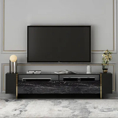 Immagine prodotto di HOMIDEA Angel TV-Lowboard: mobile TV a 2 ante dal design moderno per il soggiorno (marmo nero)