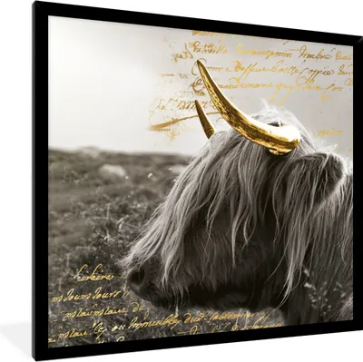 Produktbild von MuchoWow® Gerahmtes Poster Schottischer Highlander - Gold - Zitat 40x40 cm - Poster mit Schwarzem Bilderrahmen Wandposter Rahmen Foto Bilder - Mit Rahmen - Wanddekoration Schlafzimmer