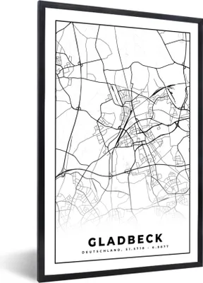 Produktbild von MuchoWow® Gerahmtes Poster Karte - Stadtplan - Gladbeck - Karte 20x30 cm - Poster mit Schwarzem Bilderrahmen Wandposter Rahmen Foto Bilder - Drucken - Bilder Poster im Rahmen