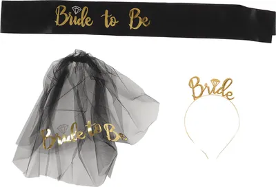 Produktbild von Braut-zu-sein-Tiara, glänzendes schwarzes Braut-Hochzeitsband, Fransen in der Mitte, geschichteter Schleier, Schärpe, Krone, Geschenke