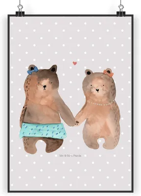 Produktbild von Mr. & Mrs. Panda Bild Bär Freundin DIN A3 - Grau Pastell - Geschenk, Wandbild, wanddeko, drucke, Beste Freund Liebe Liebesbeweis Verliebt Kumpel Kumpeliene, Teddy, Plakat