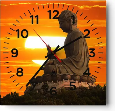 Produktbild von Wanduhr - Quadrat - Glasuhr - tempel buddha - 40x40cm - Schleichendes Uhrwerk - Lautlos - zum Aufhängen bereit - Dekoration Modern - Wanddekoration aus Glas - C4AC40x40-3532