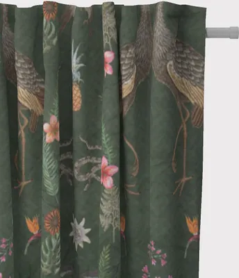 Produktbild von SCHÖNER LEBEN. Vorhang Samt Tropical Vögel Blumen grün bunt 245cm Aufhängung Smok-Schlaufenband