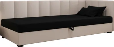 Produktbild von AURA SOFA Boxspringbett ZIKA PLUS 110x195 Komplett-Set mit Bonell Matratze, Polsterbett mit Bettkästen - Hellbeige/Schwarz, SAWANA 01/14