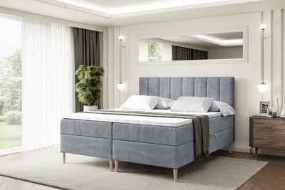 Produktbild von ALTDECOR Boxspringbett mit Holz Füßen, Matratze und Lattenrost, Boxbett, Topper, Polsterbett mit Bettkasten, Bett mit Stauraum H3-Matratze, Doppelbett - OTTA-FD- 140x200 - Grau Samt