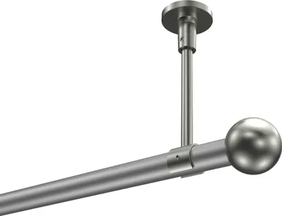 Produktbild von Interdeco Gardinenstange / Vorhangstange Silbergrau / Edelstahl-Optik, Typ Sonette Luino (Kugel) ohne Ringe, Deckenmontage, 20 mm Ø 1-läufig, 220 cm