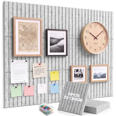Produktbild von Selbstklebende Filz-Pinnwände, 90 x 60 cm, hellgrau, mit 30 Reißzwecken, für Büro und Küche, Visionboard, Memoboard, Fotowand