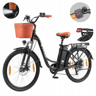 Produktbild von Robustes TTGO YY-26ST City-E-Bike Trekking E-Bike 26" mit 75 km Reichweite -250W Scheibenbremsen,6-Gang Shimano - Ideal für den urbanen Alltag Schwarz
