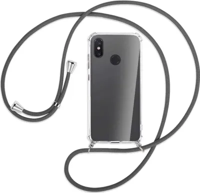 Produktbild von Handykette Backcover-Schutzhülle mit Band (Metall silberfarben) für Xiaomi Mi 8 / Mi 8 Pro - dunkelgrau