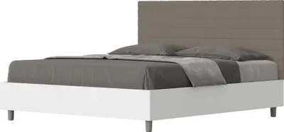 Produktbild von ITYHOME - Bett mit Bettkasten 160x200 Bettgestell Esche weiß Bett-Kopfteil mit Kunstlederbezug cappuccino Burmy