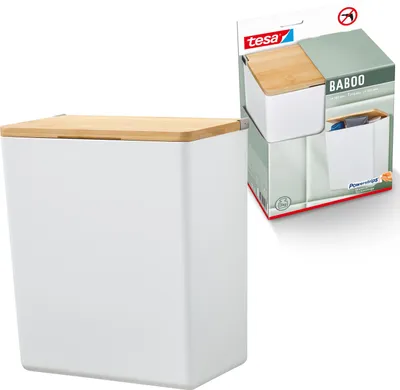 Produktbild von tesa Baboo Badorganizer L Bambusdeckel Wandmontage ohne Bohren Aufbewahrung weiß