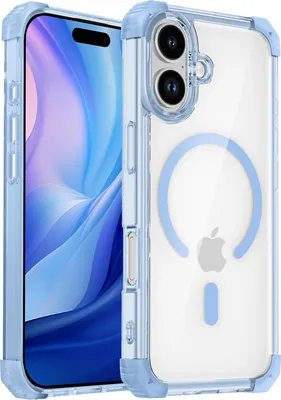 Immagine prodotto di Custodia magnetica per iPhone 17 compatibile con MagSafe, antiurto, protezione militare custodia trasparente blu
