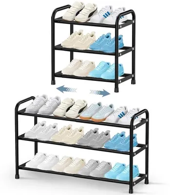 Imagen del producto de Estantería ajustable para zapatos Unyqoos®, que ahorra espacio – Color , 43–78 cm, metal inoxidable, ideal para espacios estrechos como pasillos o armarios, capacidad para 6–12 pares, montaje sencillo