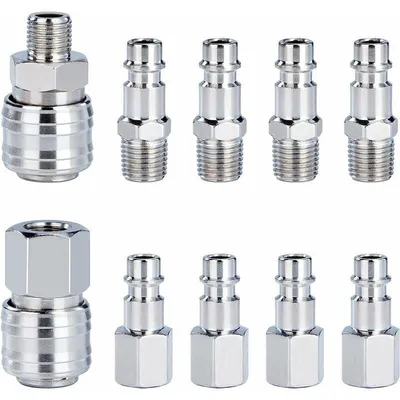 Obrázek produktu pro Rychlospojka pro kompresor 1/4" BSP, pneumatická vzduchová spojka, sada hadicových spojek, samec-samice, 10 kusů