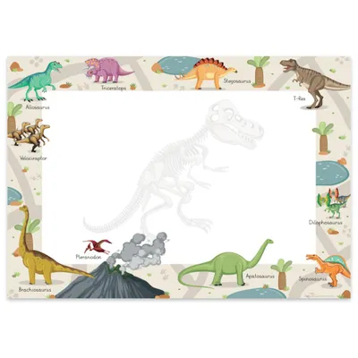 Produktbild von PuK Schreibtischunterlage "Dinosaurier" Kinder Papier DIN A3 | 25 Blatt Block zum Malen, Schreiben und Kritzeln | Malunterlage für Jungen und Mädchen