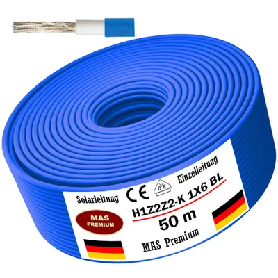 Image de 50m de câble solaire Câble solaire H1Z2Z2-K 6 mm² Bleu Photovoltaïque Sans halogène