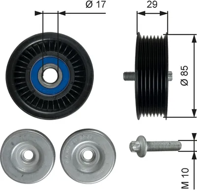 Produktbild von GATES T36765 Umlenkrolle Keilrippenriemen 85mm passend für MERCEDES-BENZ E-Klasse Limousine (W213) E-Klasse T-modell (S213) GLC (X253) M-Klasse