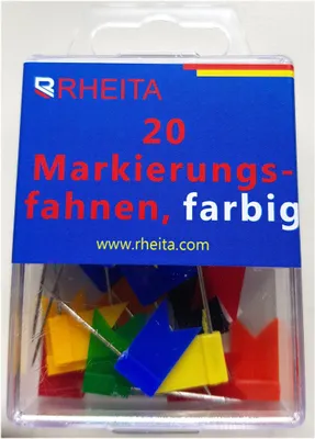 Produktbild von Markierungsfahnen, farblich sortiert, 20 Stück in Klarsichtbox
