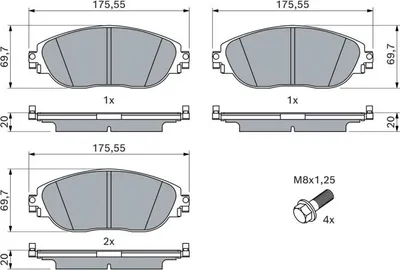 Produktbild von BOSCH Bremsbeläge Satz Vorne für VW Passat Variant (3G5, CB5) 0 986 424 628