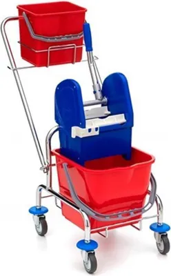Produktbild von Einfachfahrwagen Chrom mit Eimer und Eimerhalterung 17 Liter